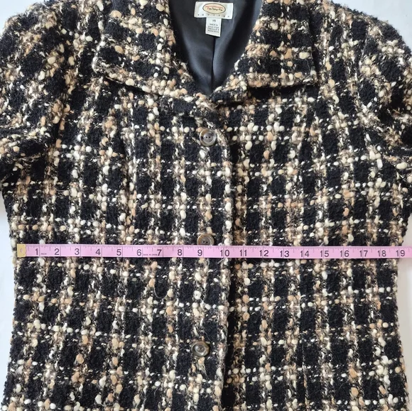 Talbots Petites Black & Tan Bouclé Wool Blend Tweed Blazer - Size 14P - Picture 5 of 8